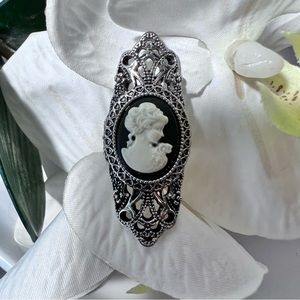 Victorian Ivory Cameo Silver Black Vintage Large Ring 6 New